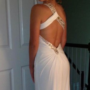 White Prom Dress with Gold Accents